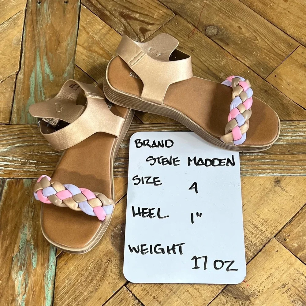 Steve Madden Girls Rose Gold Braided Strap Low Platform Wedge‎ Sandals Size 4